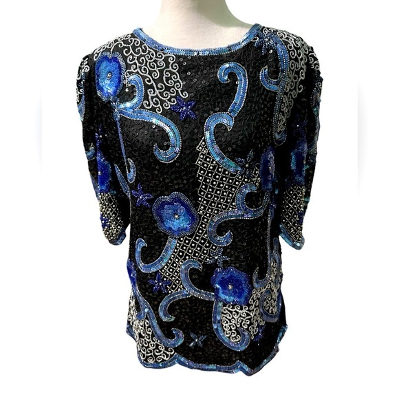 Tops - Elegant 100% pure silk Black and Blue Women's Top size M